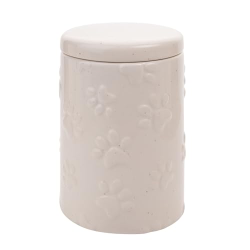 Widdop Best of Breed Pet Paw Prints Treats Jar - Ceramic White/Cream - Paw Print Design - Perfect for Dog Lovers Gifts Present Birthdays Pet Food Storage