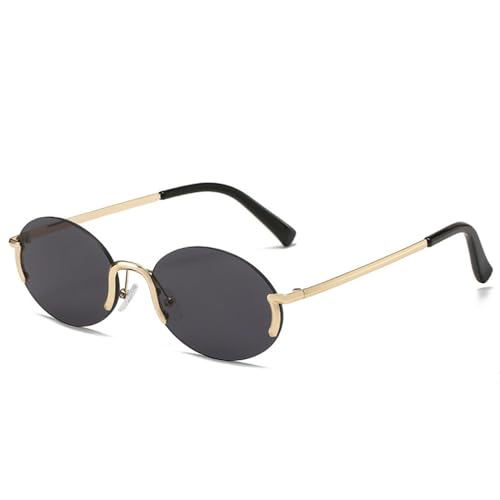 Lunettes de soleil pour femmes d'été ovales sans monture style vintage avec cadre doré rose