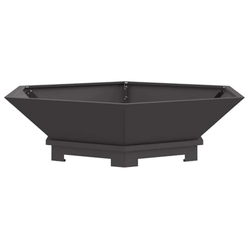 vidaXL Hoguera Hexagonal Negra 100 x 100 x 28cm de Acero para Reuniones al Aire Libre, Calentamiento a Leña, Diseño Duradero, Ideal para Cocinar, Portátil, Jardín, Resistente a la Oxidación, Moderno
