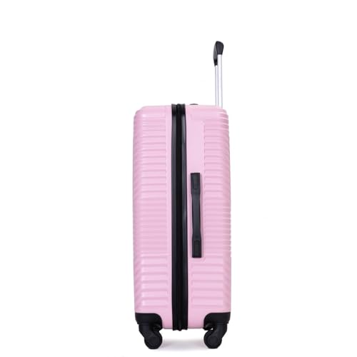3 Piece Luggage Sets PC+ABS Lightweight Suitcase with Two Hooks, Spinner Wheels, (20/24/28) Pink3