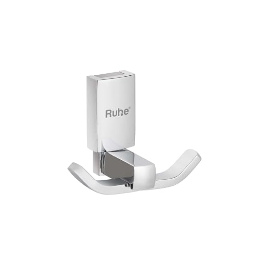 Image of Ruhe Erica Modern Robe Hook | Multipurpose Wall Mounted Hanger for Robe, Towel, and Clothes | Brass Hook with Chrome Finish for Bathroom, Kitchen and Home