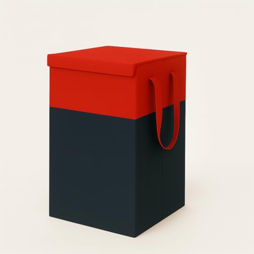 Image of Homerz Premium Folding Laundry Basket for Clothes with lid and handles, 24X17X47 inch size, Laundry Bag Cloth Basket Non Woven Laundry Bin Laundry Bags for Clothes Freestanding (Red)
