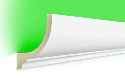 Preisvergleich Produktbild HEXIM LED Stuckleisten aus PU - Indirekte Beleuchtung mit modernen Deckenleisten, lichtundurchlässig, leicht und schlagzäh - (10 Meter Sparpaket LED-1 80x70mm) Zierprofil, Stuck, Deckenbeleuchtung