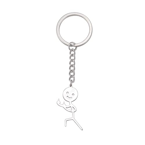 EUEAVAN Personalized Funny Doodle Keychain Smiley Face Middle Finger Cool Funny Creative Unique Handmade Teen Girl Boy (silver2)