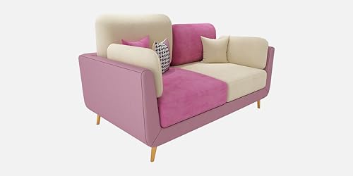 Image of Black Wood Modern Montez Luxurious Velvet 2 Seater Sofa for Bedroom, Living Room, Dining Room, Drawing Room, Home Office in Bug Resistant Wood (Pink & Beige, 2 Seater)