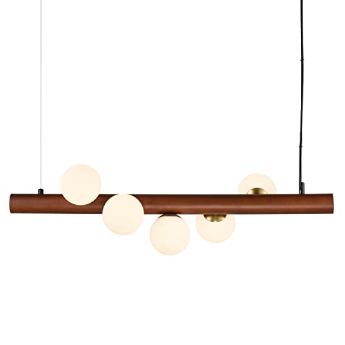 Light Society Ls-C541-Op Burl 5-Light Chandelier, Walnut/Opal #TOP8