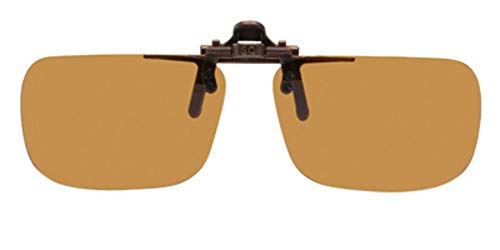 Shade Control D-clips Polarized Brown Clip-on Flip-up Plastic Sunglasses - Deep Rectangle - 54mm X 36mm
