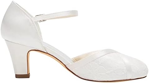 Emily Bridal Bruiloft Schoenen Ivoor Bruiloft Schoenen Hoge Hak Ronde Enkelband Boog Bruidsschoenen 38EU