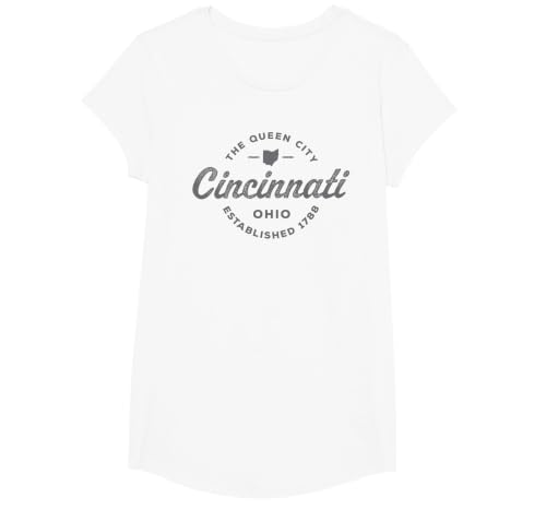 Vintage Cincinnati Ohio 1788 Mens Retro Throwback Souvenir T-Shirt, Girls, White, Large
