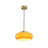 Qufute Orange Pendant Light Glass Hanging Lamp Gold 1-Light Kitchen Island Pendant Light Fixtures with Orange Dome Glass Shade Mid Century Modern Glass Ceiling Pendant Lamp for Dining Room