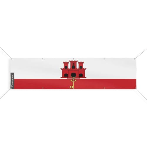 Drapeau de Gibraltar XL 150x600cm pavillon horizontal 10 oeillets