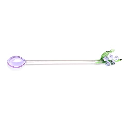 YS0911 Glass Stirring Spoon Bells Orchids Flower Stirring Rod Coffee Teas Mixing Spoon Drinkware Stirrer Spoon Restaurant Clear Petites Teaspoons Restaurant Utensils Spoon, Purple