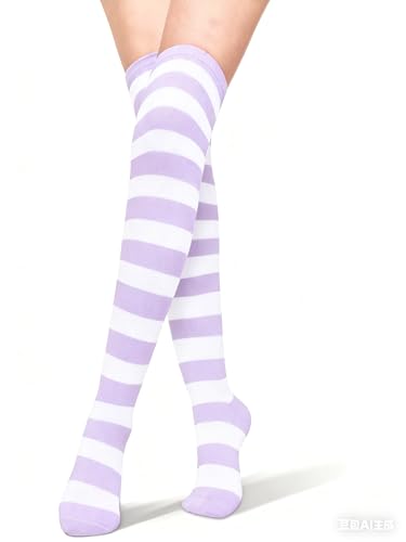 Image of Womens Thigh High Socks Athletic Stripe Cute Colorful Over the Knee High Sock Colorful Long Tube Sock