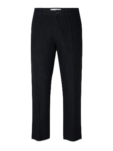 pantaloni tessuto uomo lino patta bottone zip tasche posteriori tasche anteriori fodera in tessuto cotone vestibilità dritta coscia normale coscia dritto ginocchio