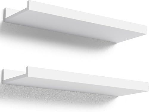 Image of WooDinto Wall Shelves for Living Room, Bedroom|Wall Mounted ShelfWall Hanging Storage Unit|Wall Organiser Shelf (White, Ledge Set of 2 - White - 18 Inch)
