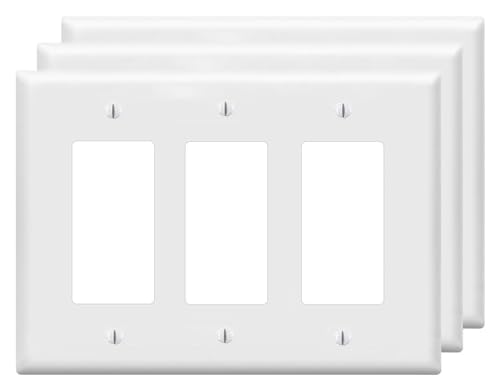 Image of Decorator Wall Plates 3-Gang Switch Outlet Electrical Cover Plate Unbreakable Thermoplastic Faceplate for Light Receptacle Outlet Switch, White (3 Pack)