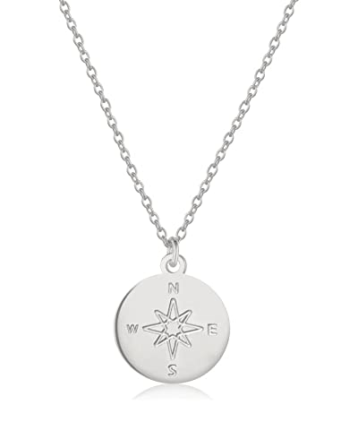 AJRUIER Collier boussole pour femme et homme - Avec pendentif en acier inoxydable doré et argenté - Étanche, Acier titane…