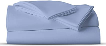 AATH COLLECTION Bed Sheet Set, 100% Egyptian Cotton, Easy Care & Super Soft 4 Pieces Bedding Set - Flat Sheet & Fitted Sheet with 2 Pillowcases (BLUE, King)