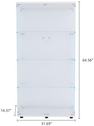Glass Display Cabinet - Tall 4-Shelf Showcase for Collectibles and Curios, 64.56”(H) x 31.69”(L) x 14.37”(W)