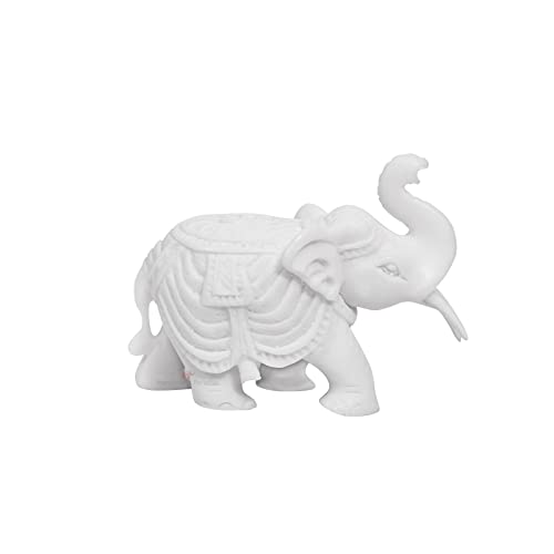 Image of Handicrafts Paradise 2.25 Inch White Marble Elephant Showpiece Hand-Made Elephant Figurine DesignVastu Decor Statue for Home Office Table and Gift Item