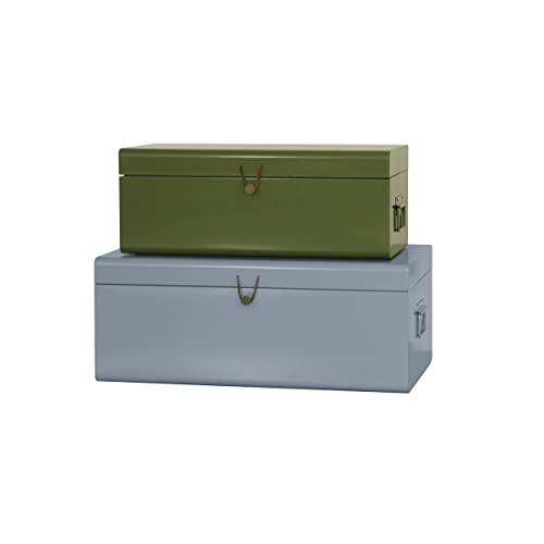 American Atelier Daven Decorative Metal Box Trunks | Set Of 2 | Vintage Style Storage With Loop Closures | Space Saving Organizer For Home Toy Box, College Dorm, & Office Use (Green & Gray) #TOP17
