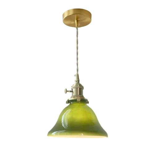 QZLNQSY POKHDYE Avocado Green Glass Dining Room Bar Chandelier Vintage Brass Bedroom Bedside Pendant Light E26/E27 Light Source Kitchen Island Study Single Head Hanging Lamp