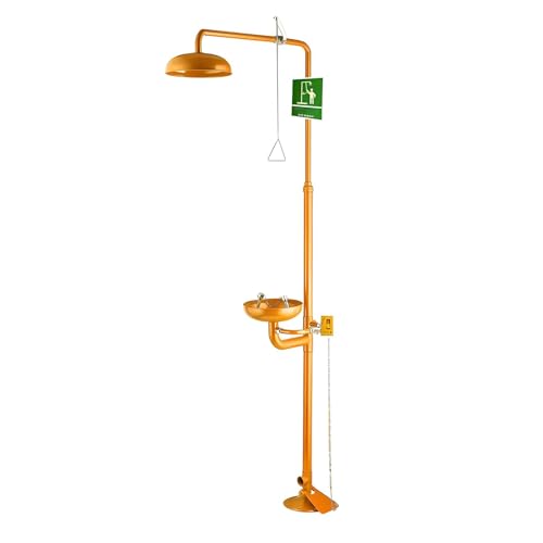 Station de Lavage oculaire d'urgence avec Douche - Lave-Yeux de sécurité en Acier Inoxydable S304, kit à pédale pour Installation extérieure en Usine, Laboratoire, Atelier, site Chimique