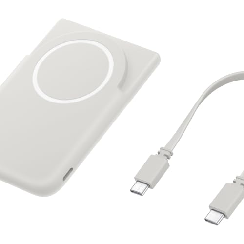 Image of Samsung Galaxy Magnetic Wireless Battery Pack (Gray Color), 5000mAh, Qi2 15W Wireless Charging, 25W Wired Charging, Built-in Kick Stand, Type C to C Cable Included