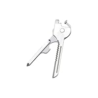 FUYUERO 1個 マルチツール キーホルダー 【 6種の高機能ツールをキーサイズに凝縮 】 鍵と一緒に携帯できる ひみつ道具 ステンレス製 多機能 鍵型 ミニ マルチツール 携帯性 キーホルダー カムフラージュ 暗器 (銀)