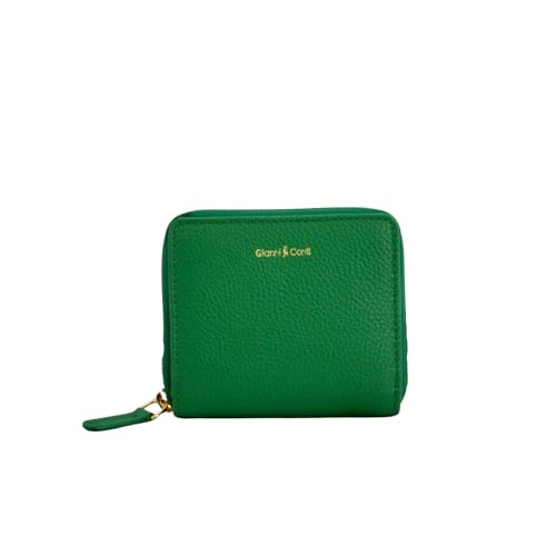 Genuine Italian Leather Wallet for Women with Zipper, Summer Wallets for Women, Vegetable Tanned Leather, Made In Italy (Green)