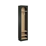 Prepac Ark 76' Tall Arched Entryway Coat Rack in Black Oak with Natural Oak Interior, Hall Tree with 2 Adjustable Shelves, Modern Furniture for Entryway and Living Room, 13.25' D x 18' W x 76' H