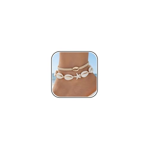 Image of Shell Anklets for Women Shell Beach Jewelry Accessories White Pink Black Flower Ankle Bracelet Summer Vacation Dress Outfits