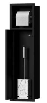 Portarrollos de papel higiénico empotrado, de acero inoxidable 304, con compartimento inferior de almacenamiento, nicho de pañuelos para baño, color negro