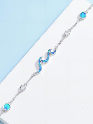 Image of WINNICACA 925 Sterling Silver Anklets for Women Adjustable Beaded Butterfly Opal Anklet Bracelet Foot Chains Jewelry Gifts for Women Beach Birthday Christmas Gift