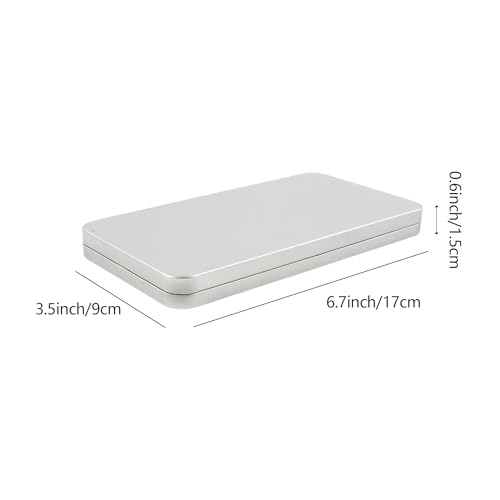 Image of 2Pcs Empty Metal Container with Lid,Portable 6.7x3.5x0.6inch / 17x9x1.5cm Metal Storage Box for Storing Jewelry, Crafts, Sewing Supplies and Other Small Items, Silver