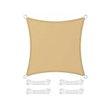 SONGMICS Sonnensegel 3 x 3 m, wasserfest mit Einer Wassersäule von 665 mm, Sonnenschutz aus reißfestem Polyester, UV-Schutz 93%, Terrasse, Garten, Balkon, quadratisch, 2 m Seile, sandgelb GSH33EY