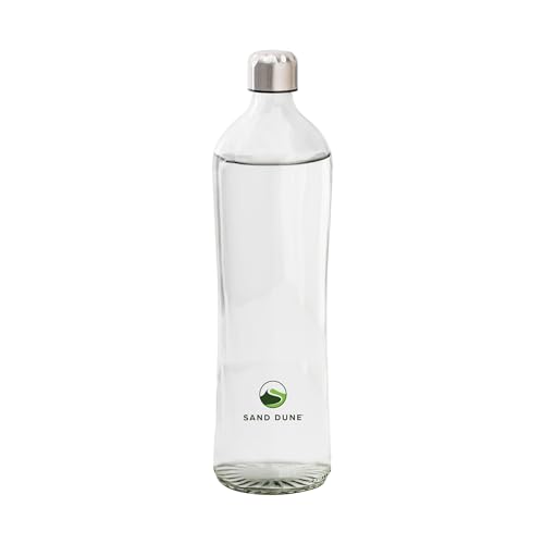 Image of SAND DUNE Set of 4, 500 ml Each MCA Glass water bottle, with Leak-Proof Airtight Stainless-Steel Lid for Water, Smoothie, Juices - Reusable Travel Glass Drinking Fridge Bottles