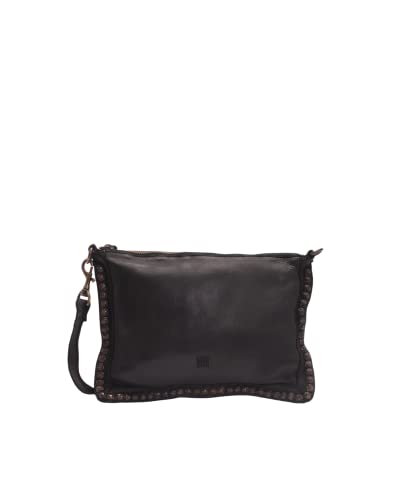 BIBA Borsa da Donna in Vera Pelle, Borsa a Tracolla Heritage Portland POR2L, Tracolla Lunga, Chiusura con Cerniera, Pelle di Capra Legittima, Colore Nero