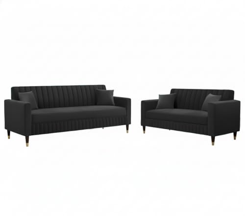 Image of AMATA Omega 3+2 Seater Grey Suede Velvet Fabric Sofa Set with Two Cushions Perfect for Home Office Guests Living Room (06 Grey, Omega 3+2 Seater Sofa)(3 Year Warranty)