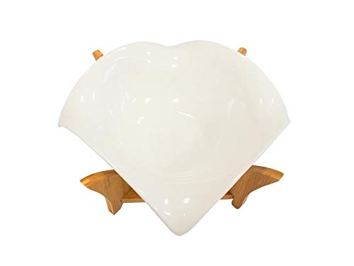 Saladeira De Cerâmica Com Suporte Quadrado De Bambu Simona