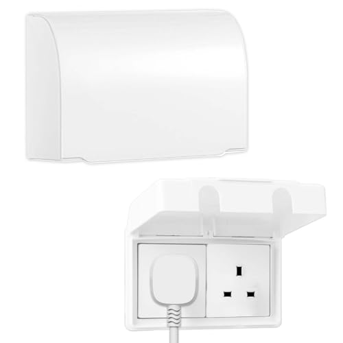 2 Pcs Socket Protector Cover Double Socket Cover Waterproof Socket Cover Box Plug Socket Covers UK Electrical Outlet Protector Safety Durable Suitable for Home Kitchen School Nurseries White