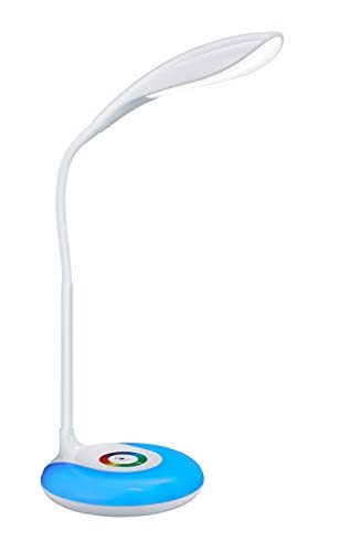 Reality Leuchten Krait R52781201 Lampe de bureau LED en plastique blanc avec pied avec changement de couleur LED RVB 3,5 W