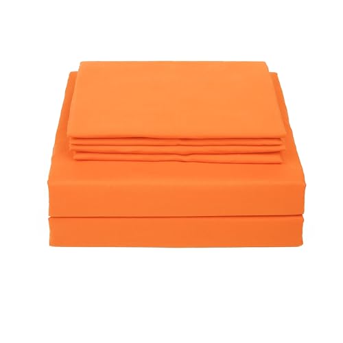 Image of 4 Piece Bed Sheet Set (Queen,Orange) 1 Flat Sheet,1 Fitted Sheet and 2 Pillow Cases,Brushed Microfiber Luxury Bedding with Deep Pockets
