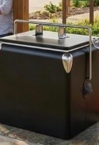 Retro Metal Cooler Box with Stainless Steel Handle, Black | Vintage Style, Outdoor Use, Portable Design, Matte Finish, Sturdy Construction