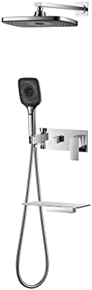Ensemble de douche encastré gris pistolet avec pommeau effet pluie et flexibles