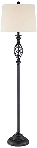 Franklin Iron Works Annie Rustic Farmhouse Industrial Vintage Lamp Floor Standing 63" Tall Bronze Iron Scroll Font Cream Hardback Drum Shade Decor For Living Room Reading House Bedroom Home #TOP1