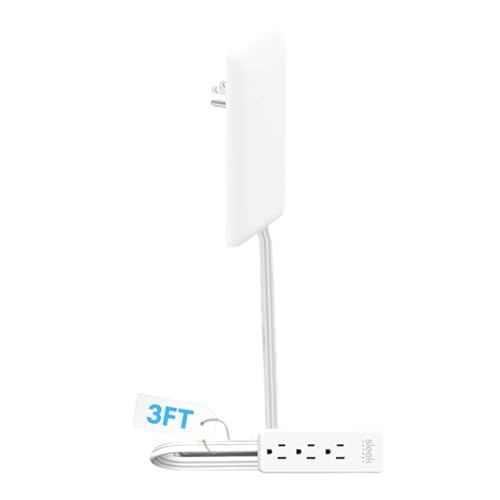 Ocultador Discreto para Enchufes de Corriente,Regleta Plana Elegante con 3 Tomas - Extensor de Tomas de Cara Plana con 3 - para Dormitorio Salon Mejoras del Hogar y Estudio