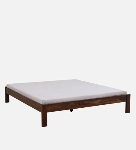 Image of Wood Queen Bed Without Storage for Bedroom Home Solid Wood Without Storage Queen Palang Cot for Hotels (Queen Size, Walnut Finish, 1 Piece)