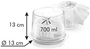 Diagram showing dimensions of the Tescoma Fresh Cheese Maker: 13 cm diameter and 13 cm height, with 700 ml capacity