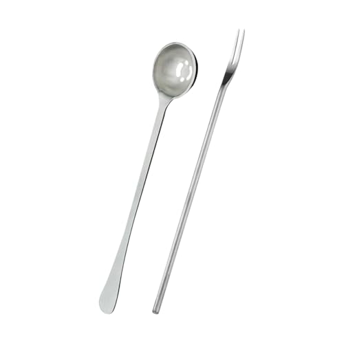2 Stück Edelstahl Gurkengabel Metall Olivenlöffel mit Löchern langer Griff Lebensmittelschaufel Gurkenglas Servierlöffel
